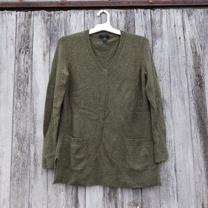 J. Crew Sz XXS V-Neck Front-Pocket Forest Green Tunic Sweater in Supersoft Yarn